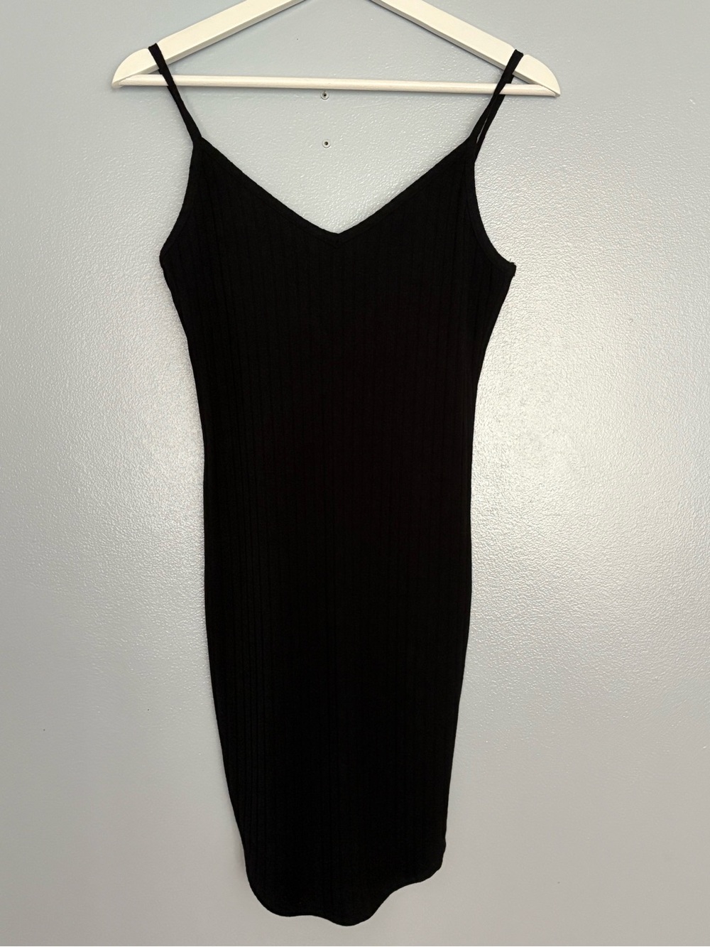 Forever 21 Black Ribbed Midi Slip Dress with Spaghetti Straps